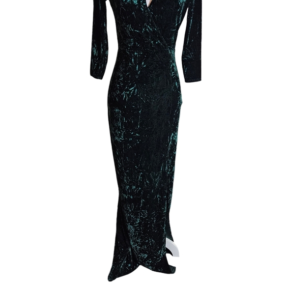 Lulu's Keep Love Alive Crushed Velvet Forest Green Maxi Dress Sz S Keyhole Slit - Picture 6 of 16